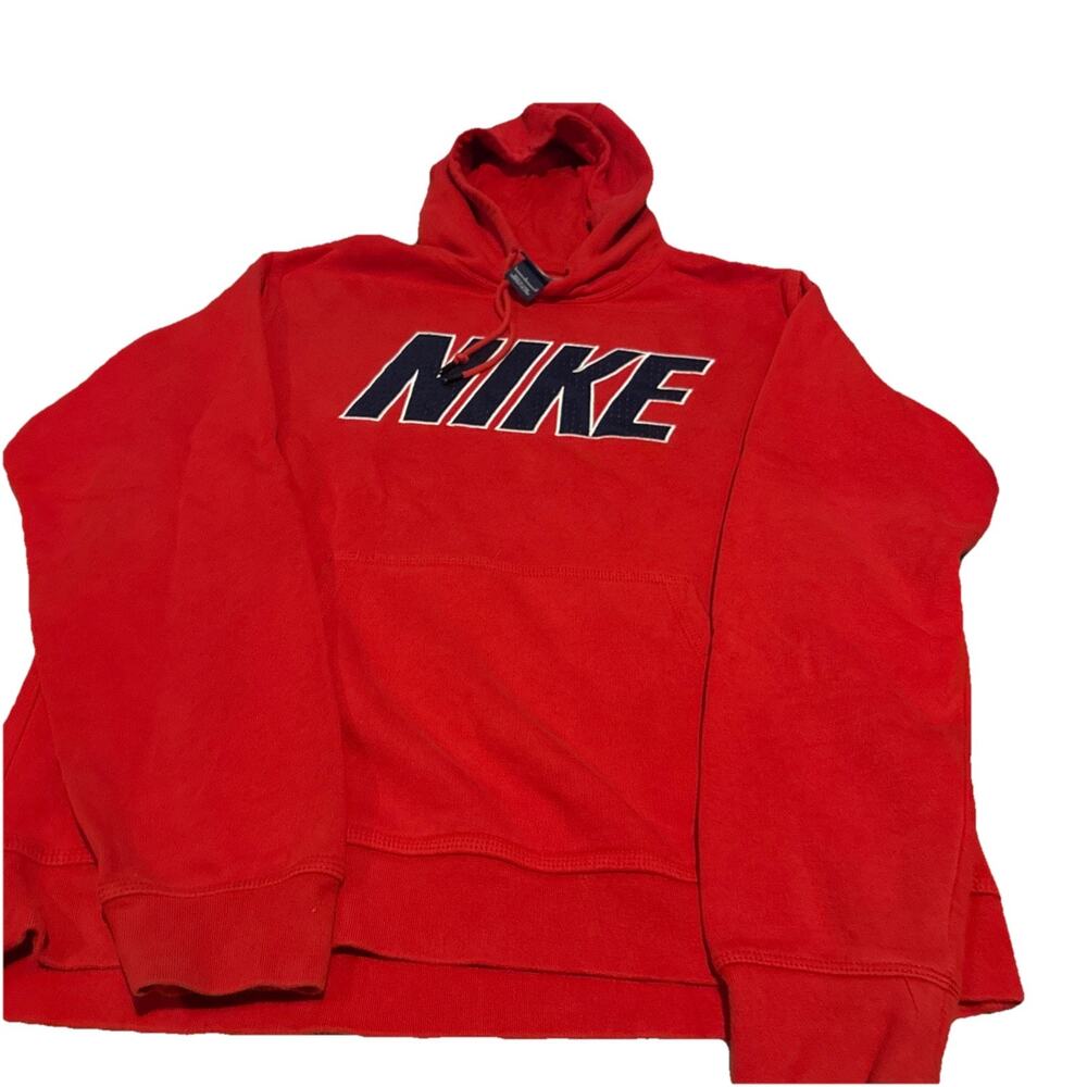 Vintage Nike Red Pullover Hoodie with Classic Logo Mens Large Spellout